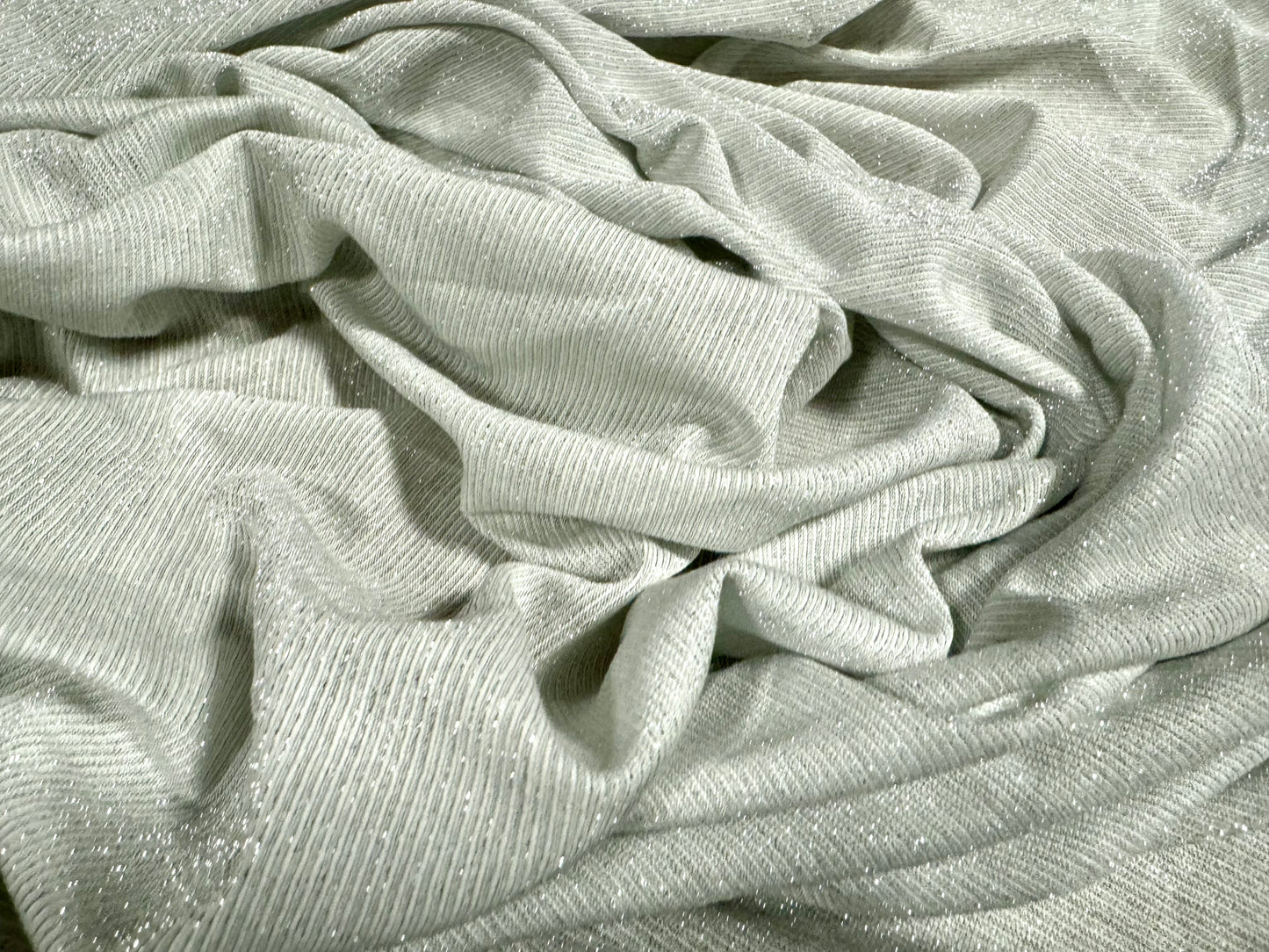 Metallic single jersey fashion fabric, per metre - lurex sparkle - off white & silver