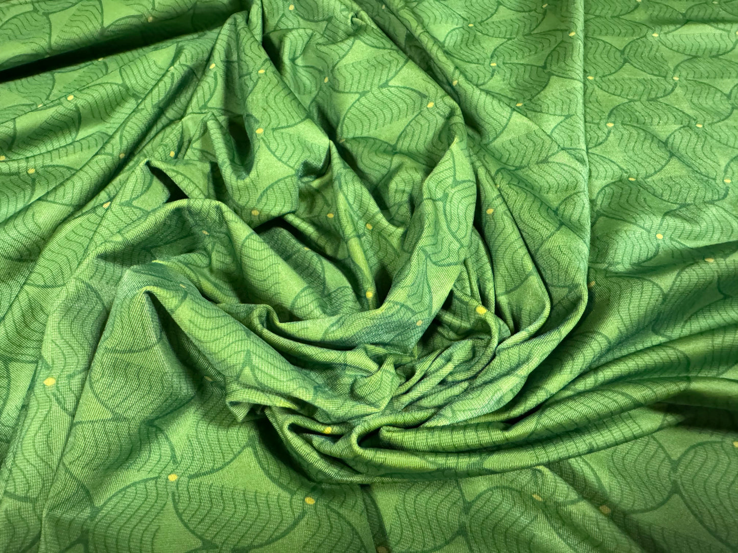 Soft touch stretch spandex jersey fabric, per metre - semi circles geometric print - green