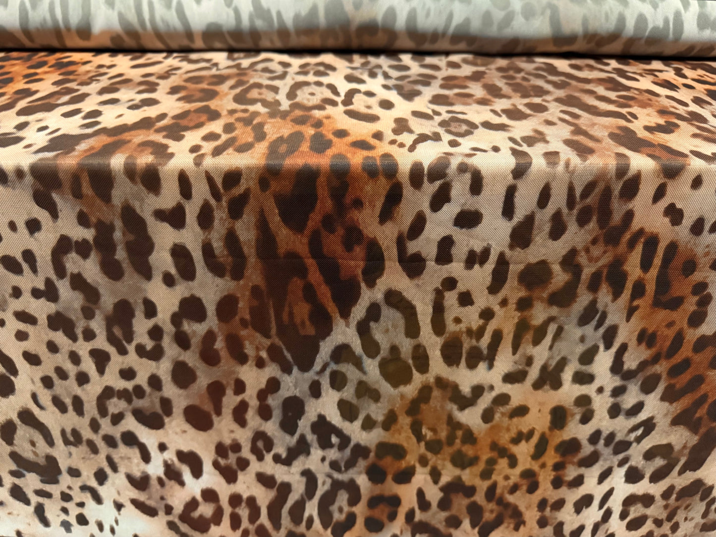 Power mesh net stretch spandex fabric, per metre - jaguar print - brown & nude