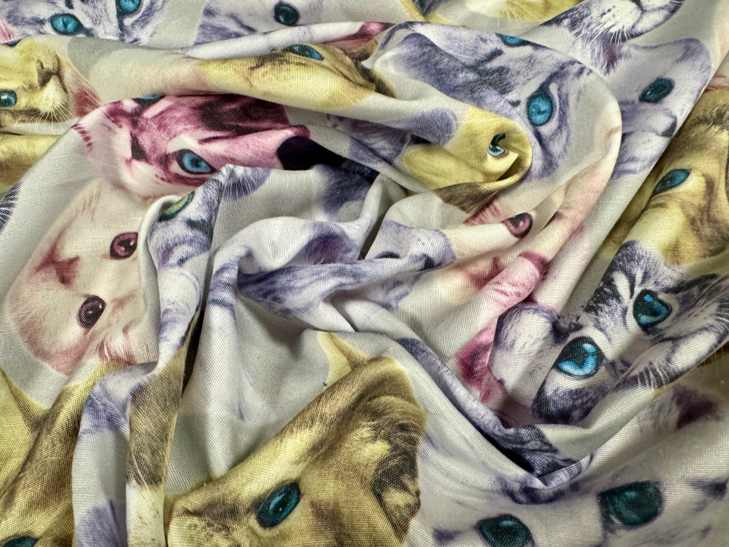 Kelly woven fashion fabric, per metre - pussy cats print- multicolour
