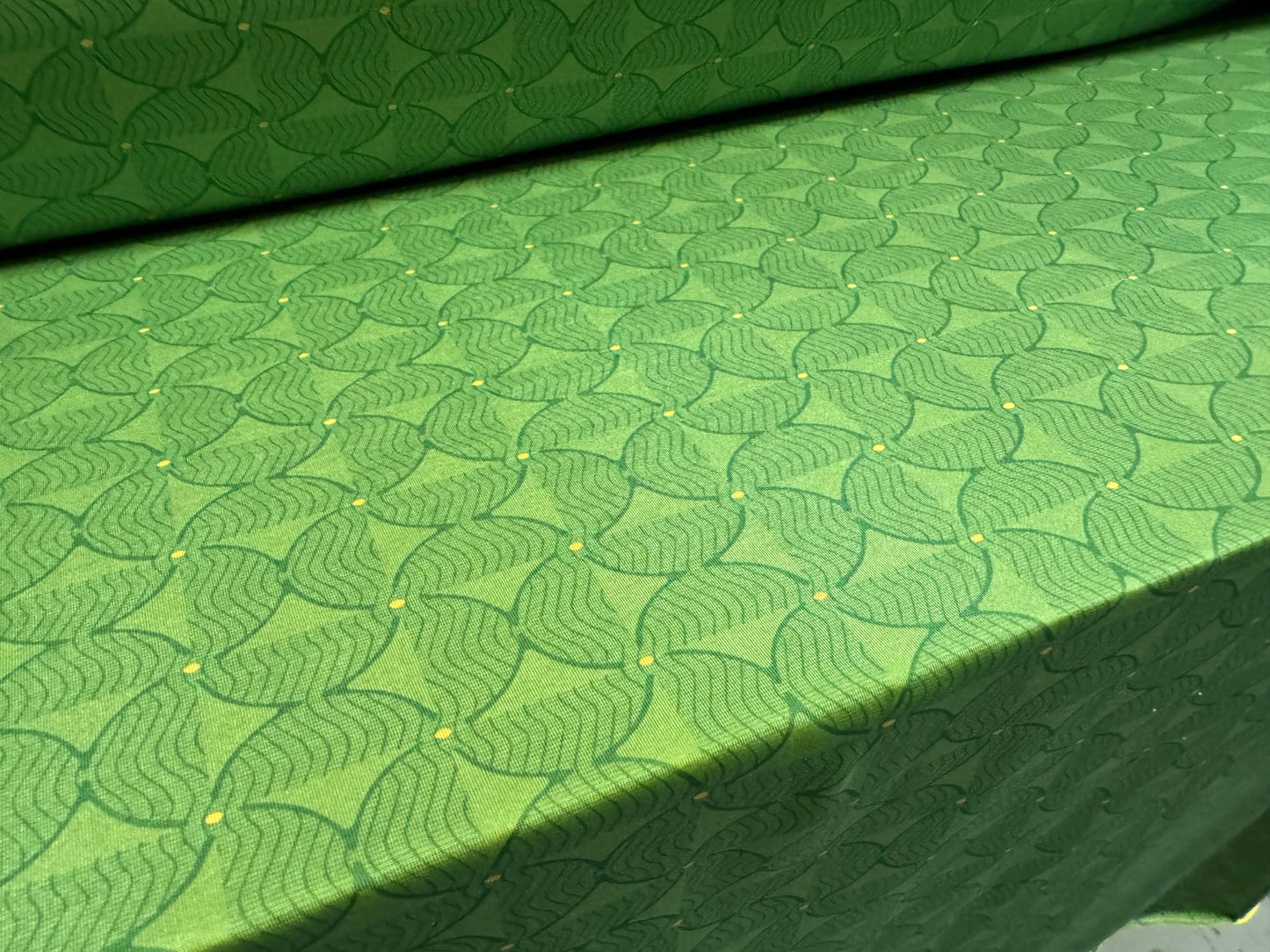 Soft touch stretch spandex jersey fabric, per metre - semi circles geometric print - green
