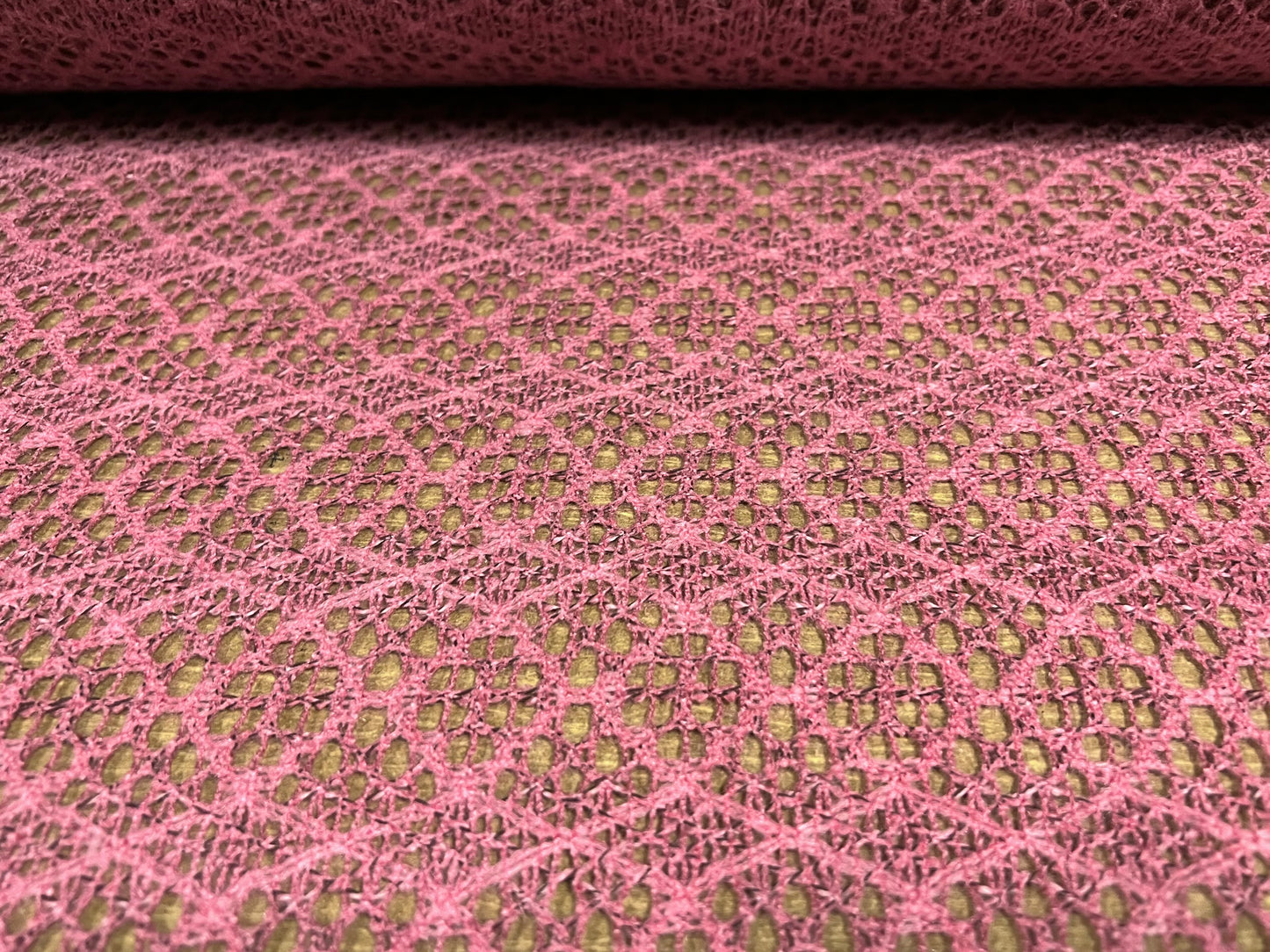 Crochet lace dress fabric, per metre - kaleidoscope design - mauve