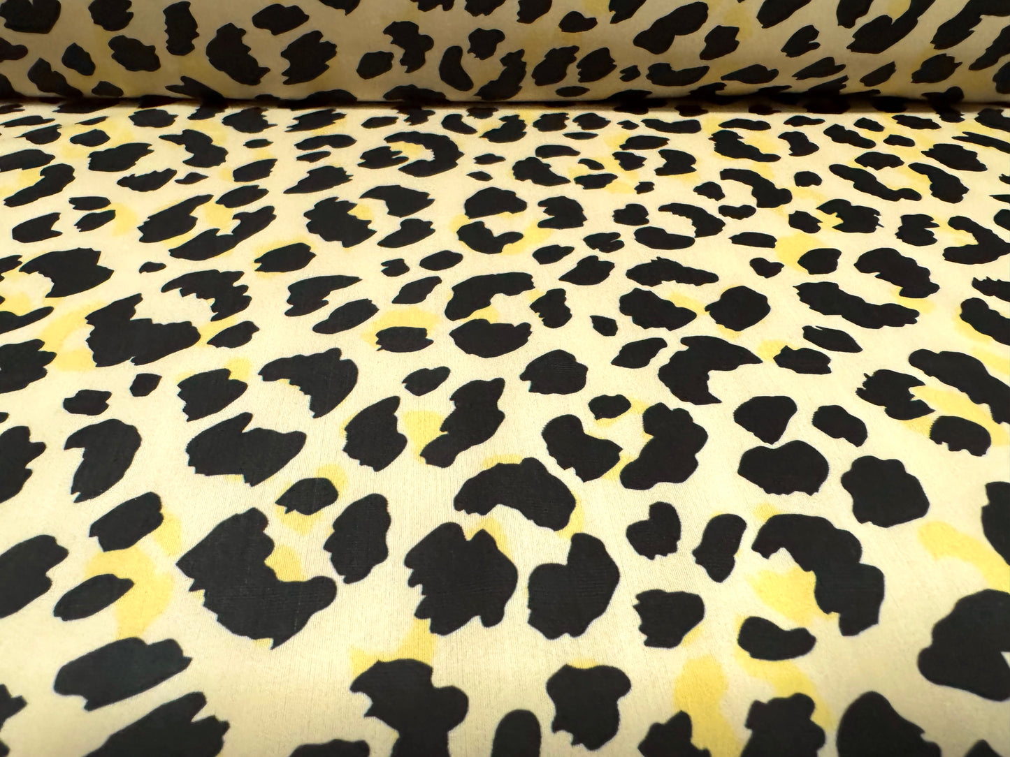 Matt swimwear stretch spandex jersey fabric, per metre - leopard print - cream lemon & black