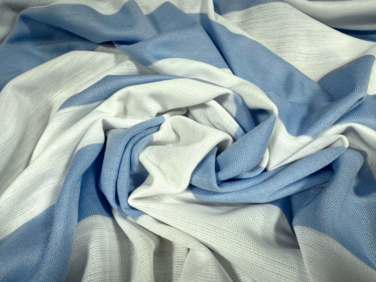 Knitwear jersey fabric, per metre - Rugby stripe - sky blue & white