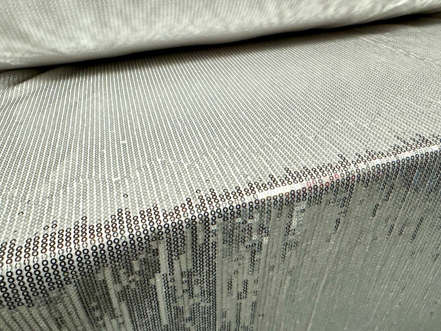 Couture dress fabric with sequins, per metre - silver on white
