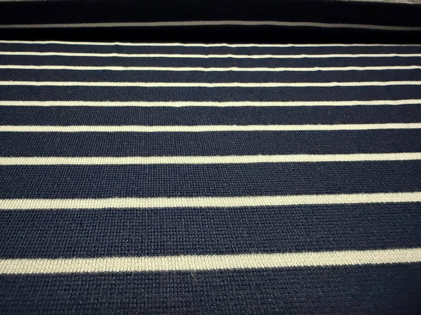 Ponte Roma double jersey knit stretch fabric, per metre - stripe - dark navy & white