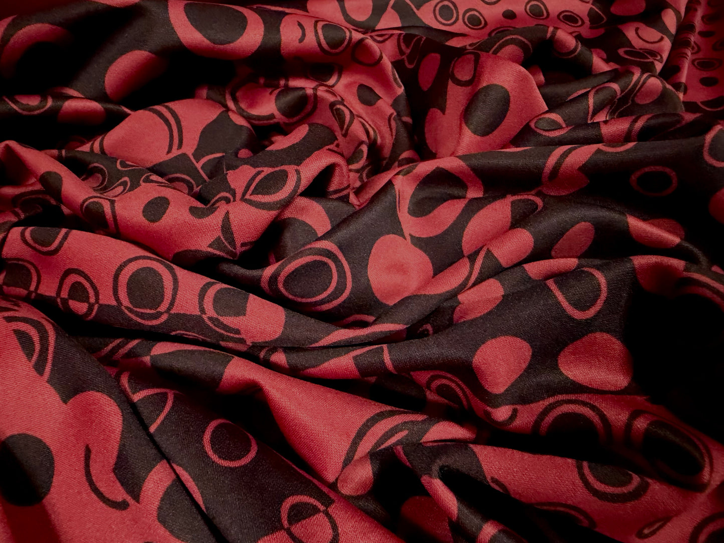 Scuba stretch double jersey fashion fabric, per metre - retro circles print - tile red & black