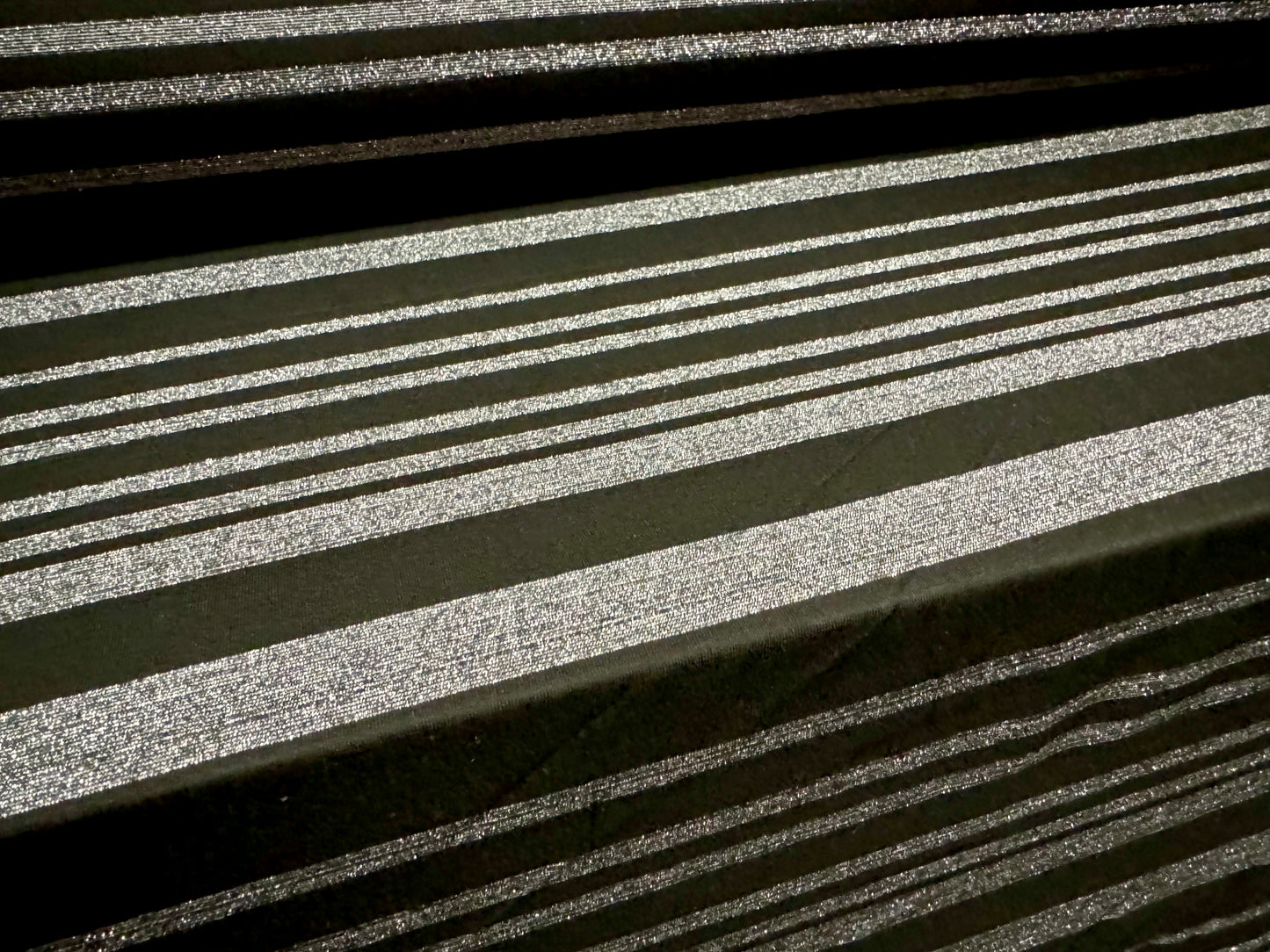 Metallic stretch single jersey fashion fabric, per metre - striped - black with grey lurex
