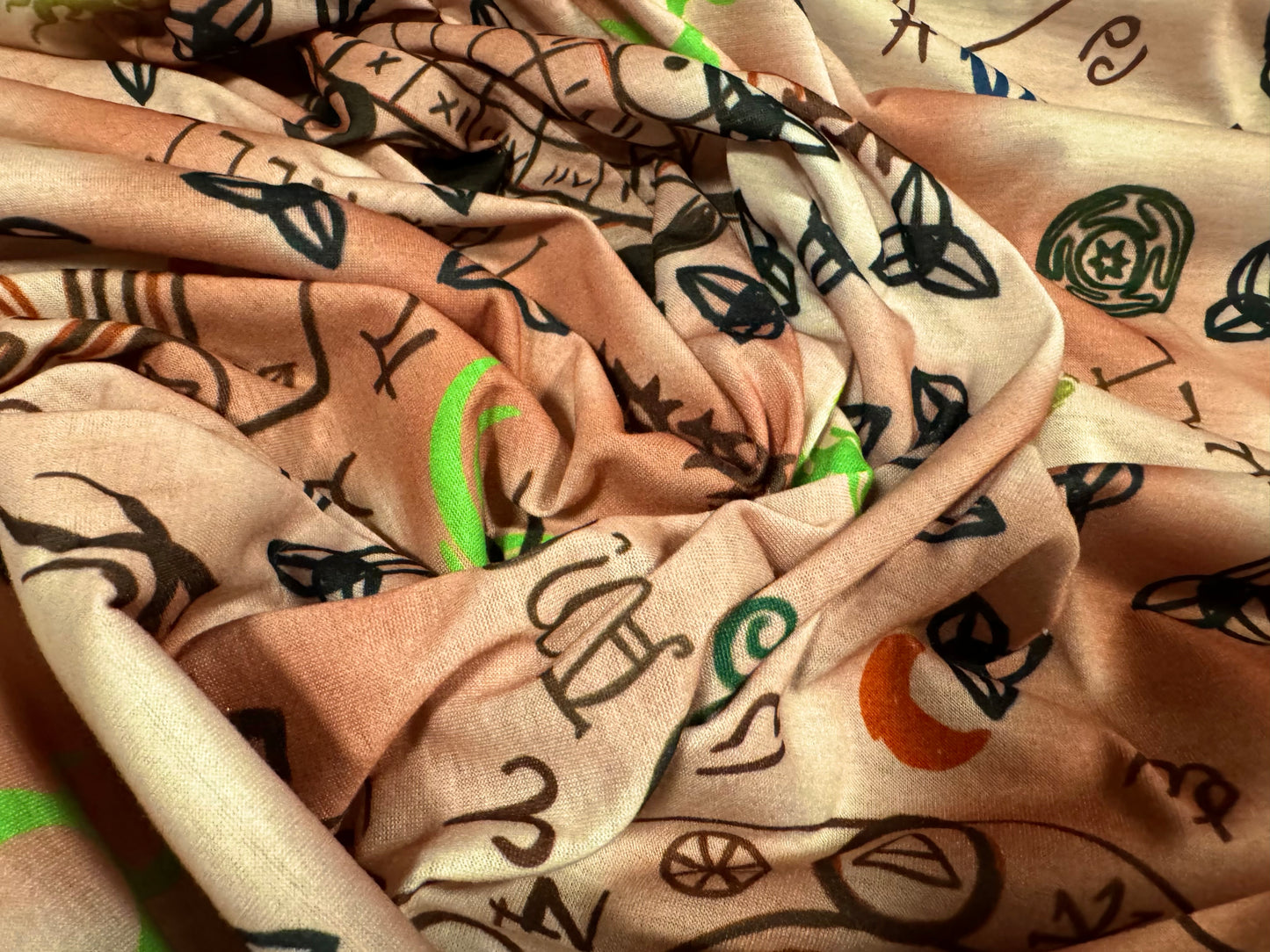 Soft handle single jersey fashion fabric, per metre - amour love tattoo print - dusky pink