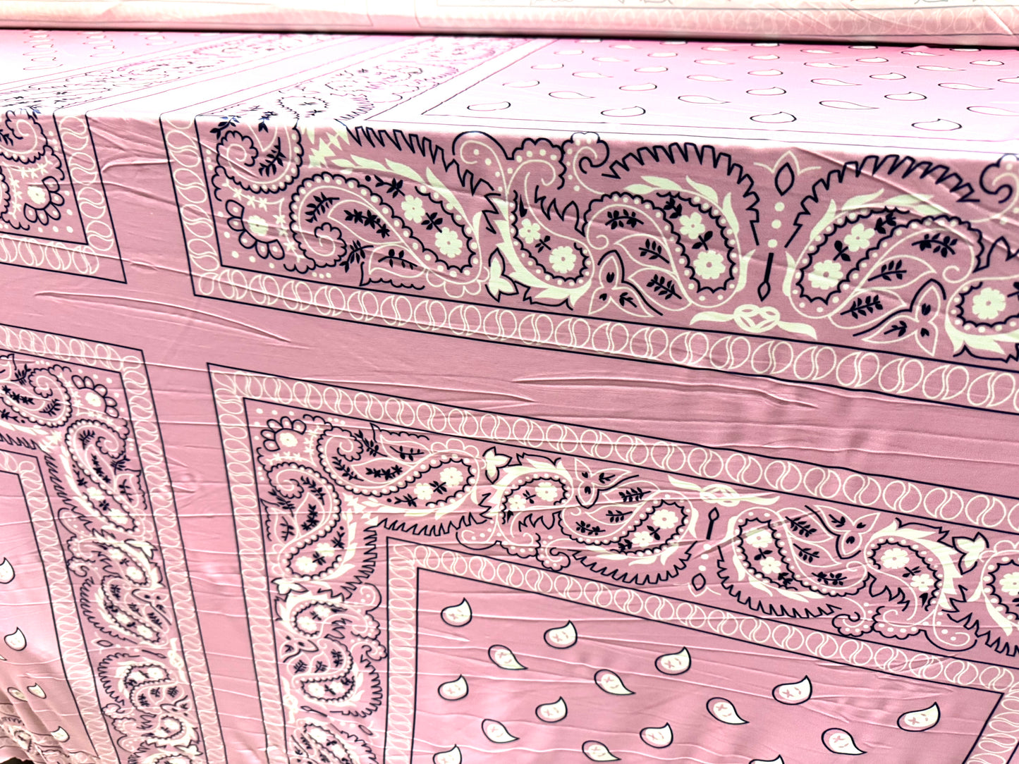Soft touch Spandex stretch jersey fabric, per metre - square paisley panels print - pink