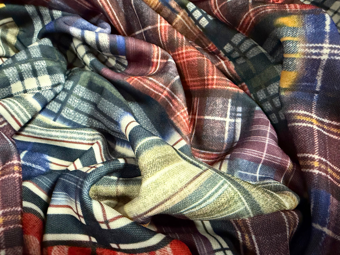 Toledo double jersey fabric, per metre - tartan patchwork print - multicolour