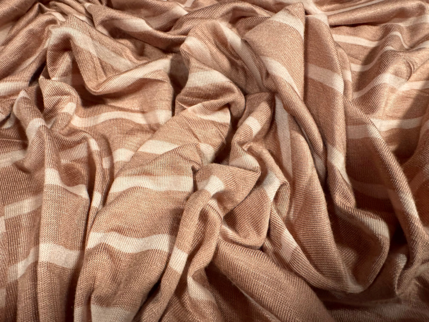 Viscose spandex stretch single jersey fabric, per metre - stripe - shades of nude