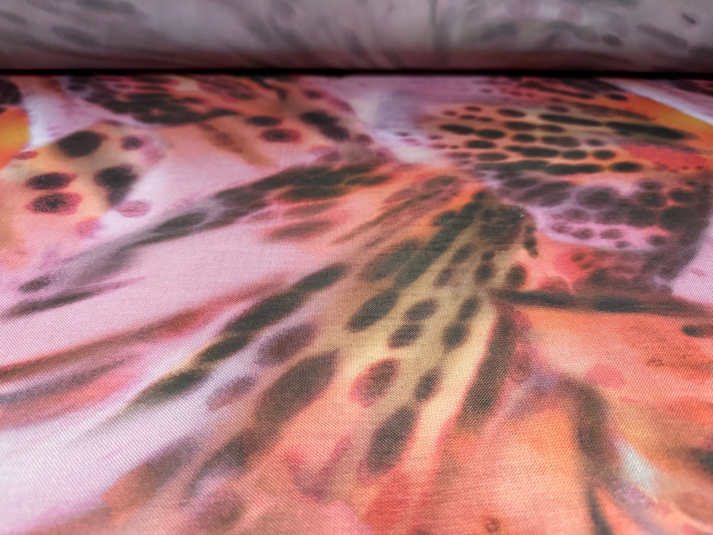 Power mesh net stretch spandex fabric, per metre - butterfly wings print - pink