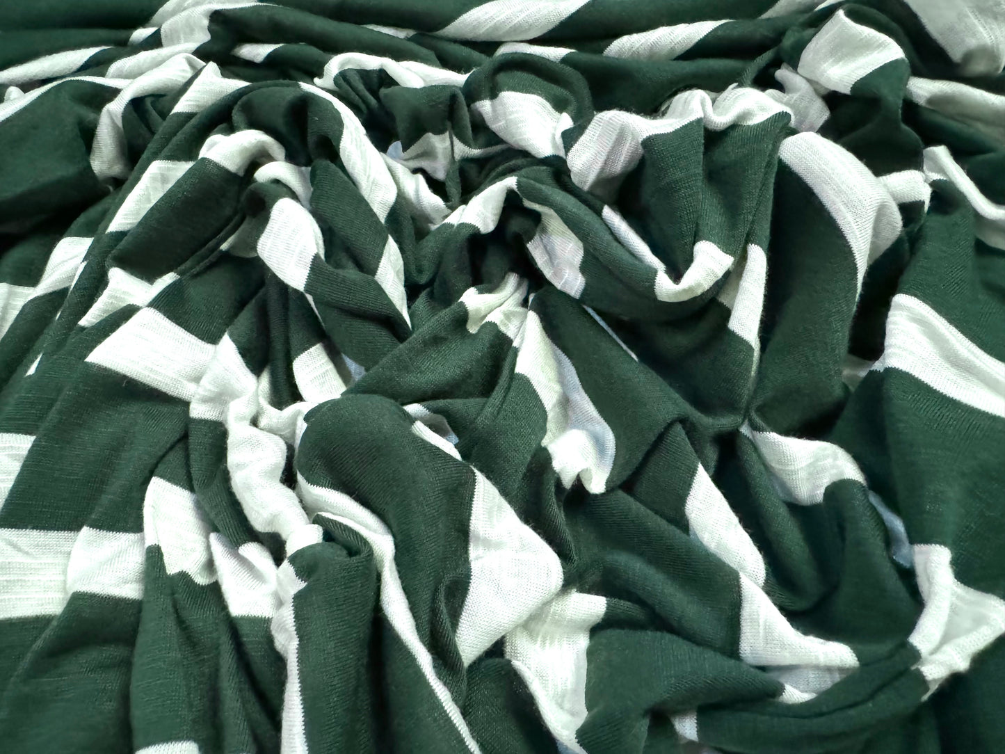 Lightweight slubbed single jersey fabric, per metre - stripe - bottle green & white