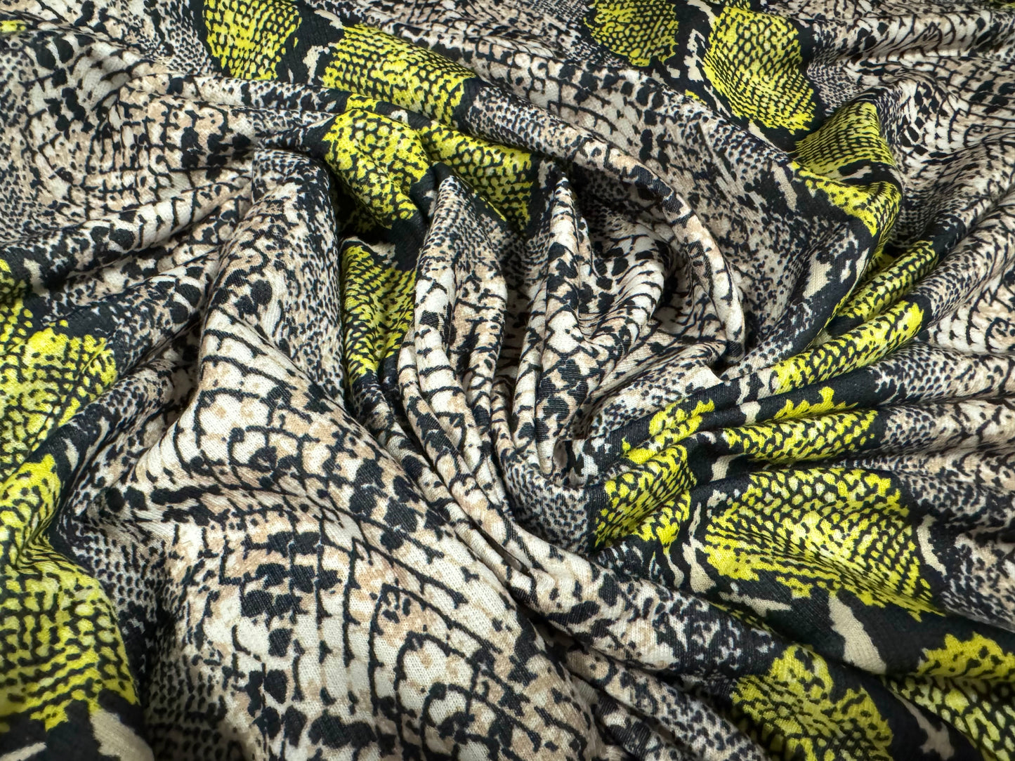 French Terry loopback sweatshirt jersey fabric, per metre - snakeskin print - grey lime & nude