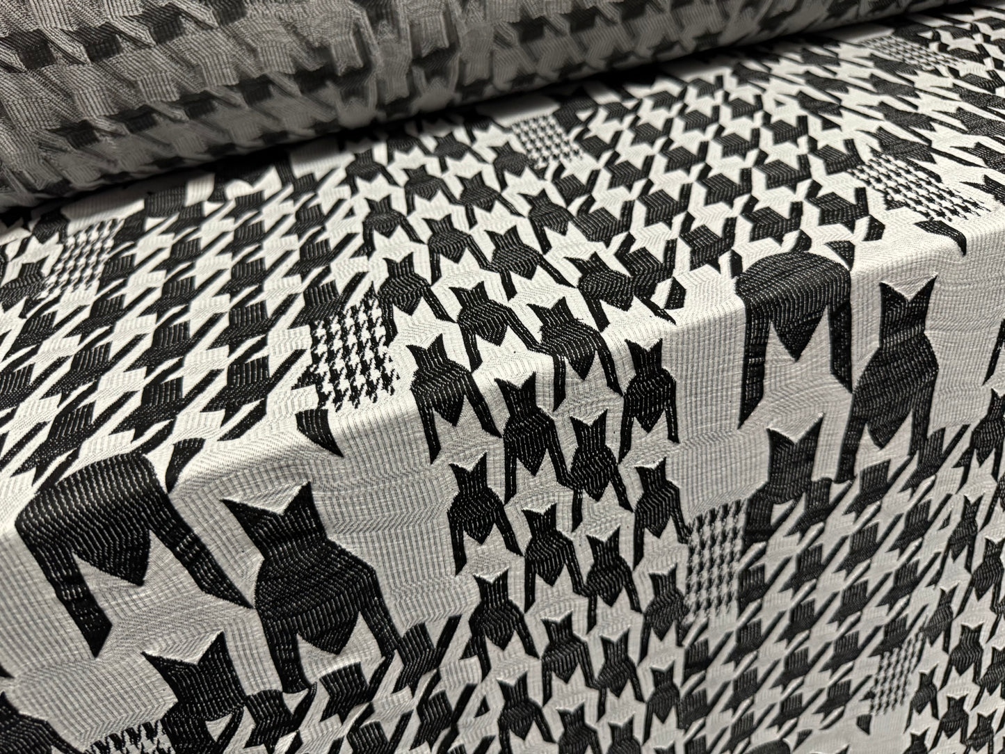 Stretch double jersey fabric, per metre - houndstooth check jacquard - monochrome