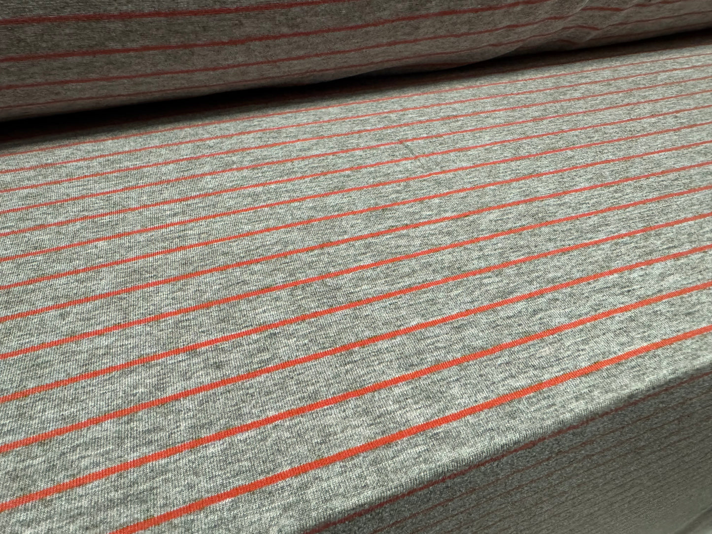 Viscose spandex stretch single jersey fabric, per metre - pinstripe - grey marl & orange
