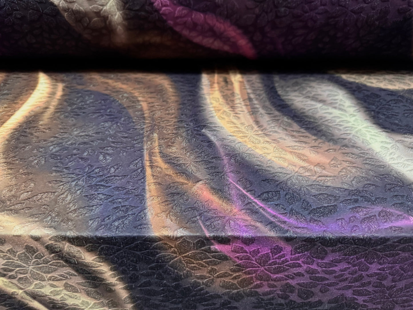 Stretch spandex jersey jacquard fabric, per metre - dreamscape print - purple & pink