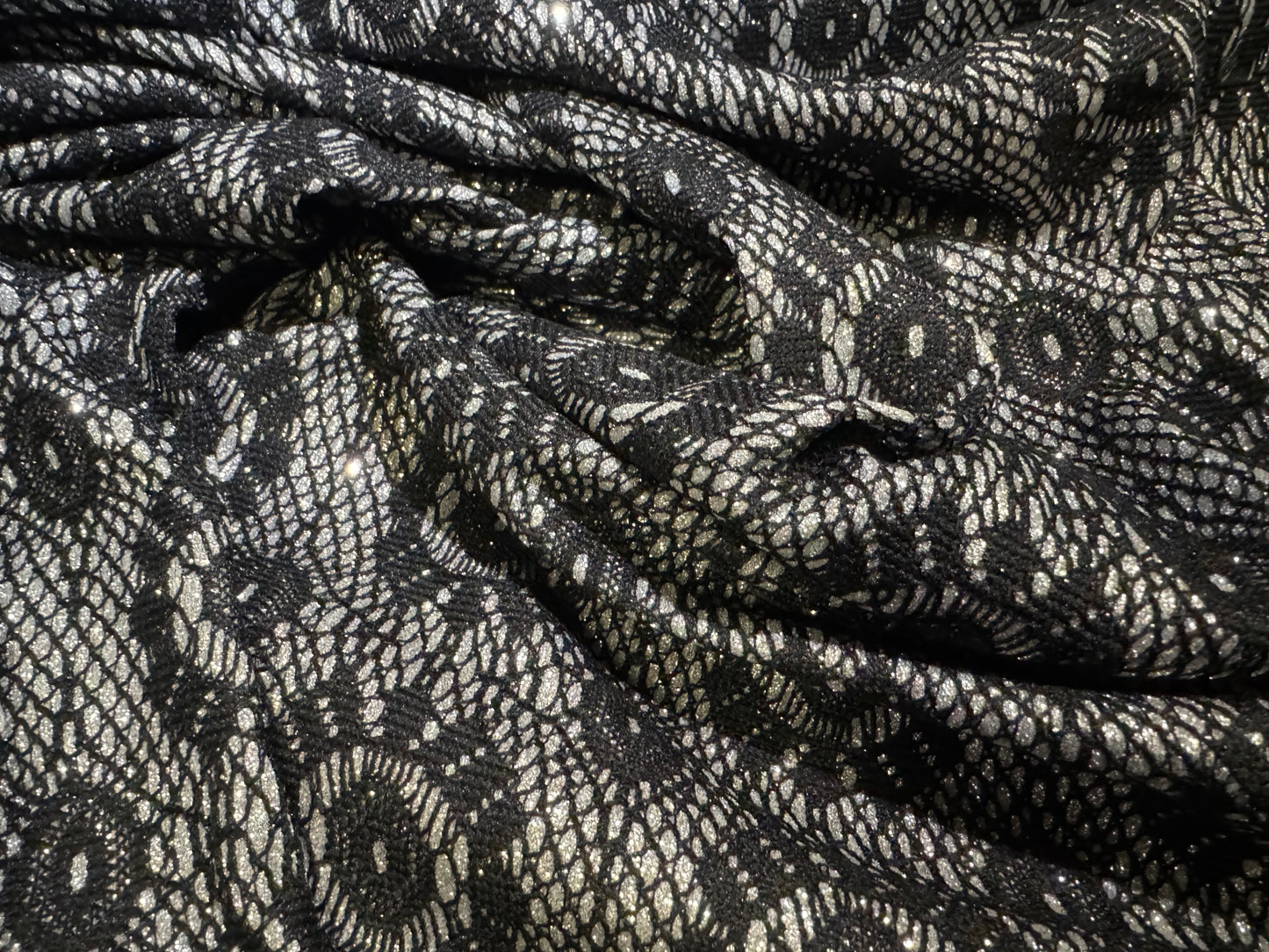 Metallic bonded lace jersey fabric, per metre - black with silver lurex