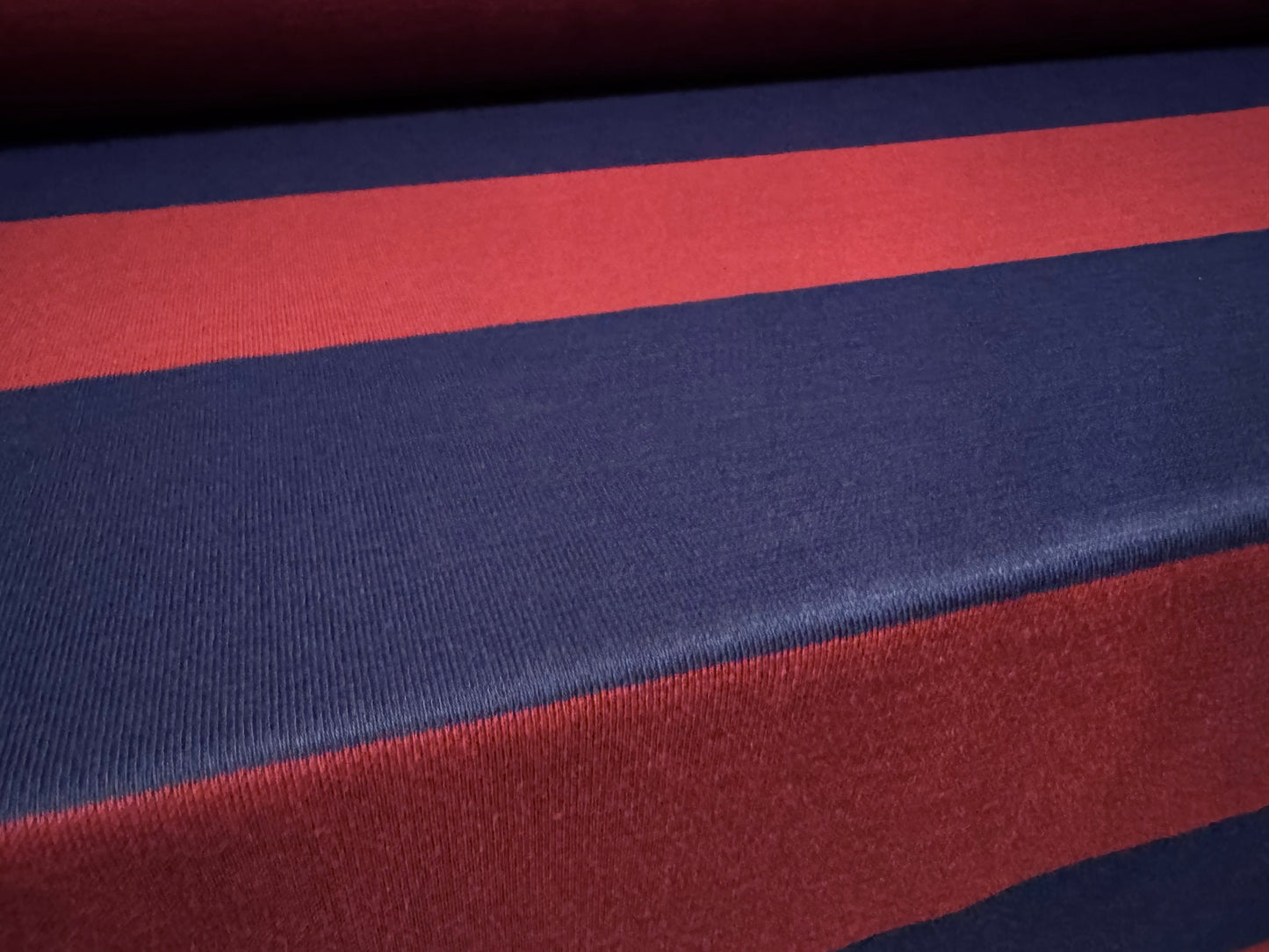 Knitwear jersey fabric, per metre - Rugby stripe - navy & claret