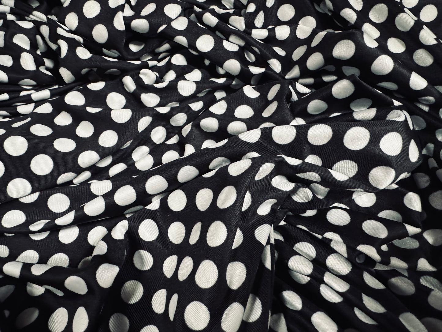 Soft touch stretch spandex single jersey fabric, per metre - spotty print - black & white