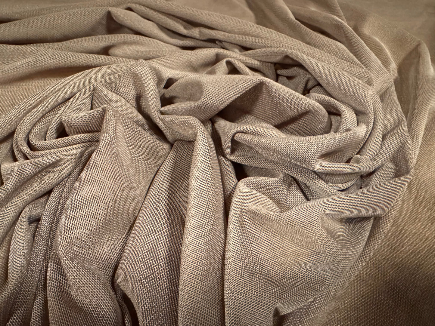 Power mesh net stretch spandex fabric, per metre - plain - Driftwood