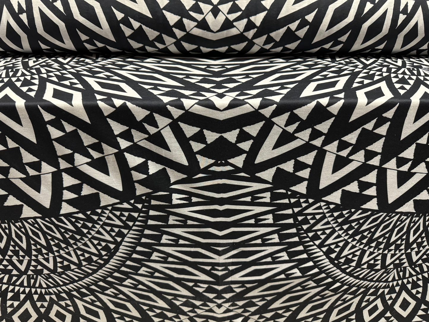 Soft handle single jersey fashion fabric, per metre - tribal tattoo print - black & white