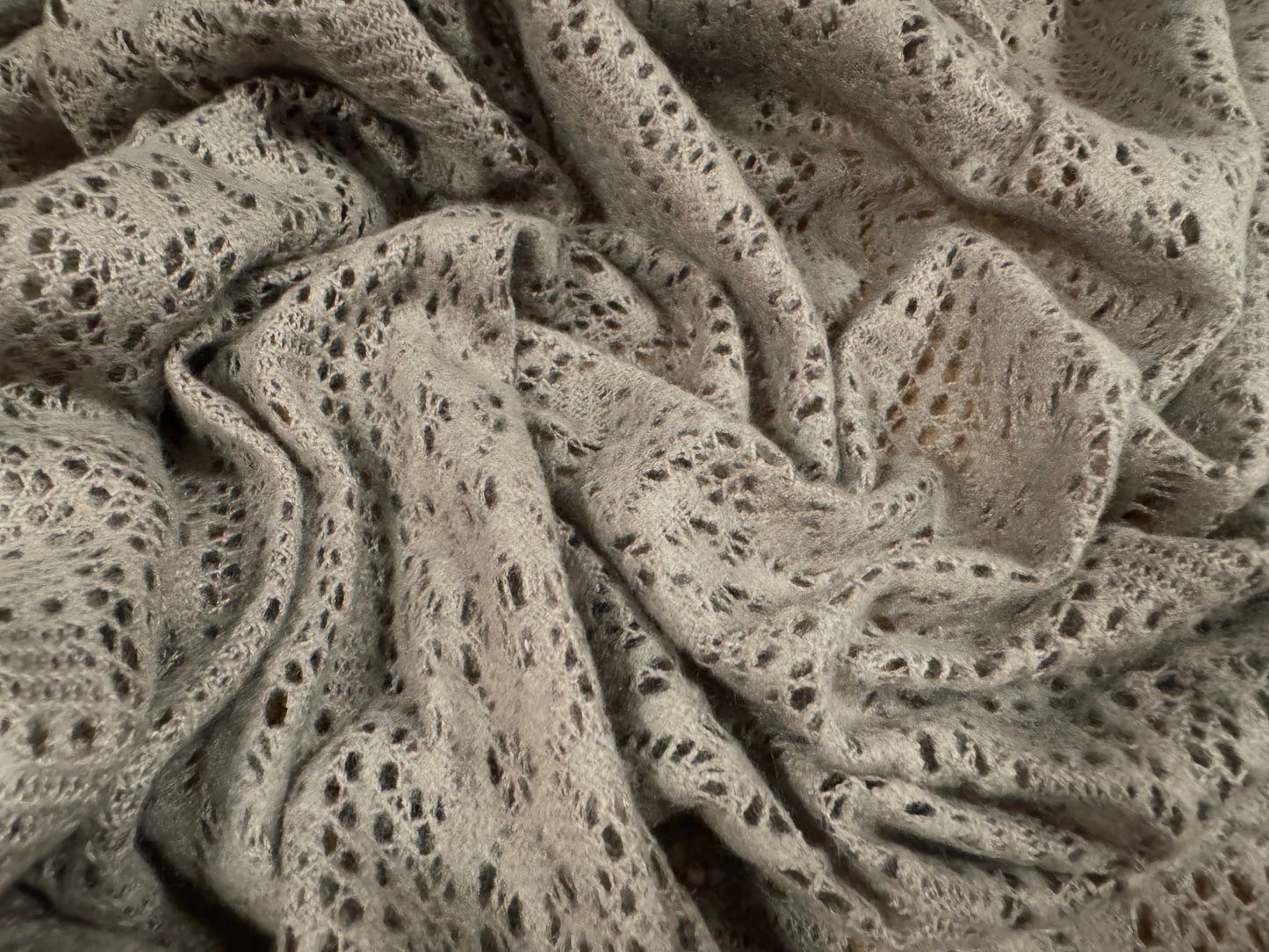 Soft handle crochet lace knit fabric, per metre - floral - Smokey taupe