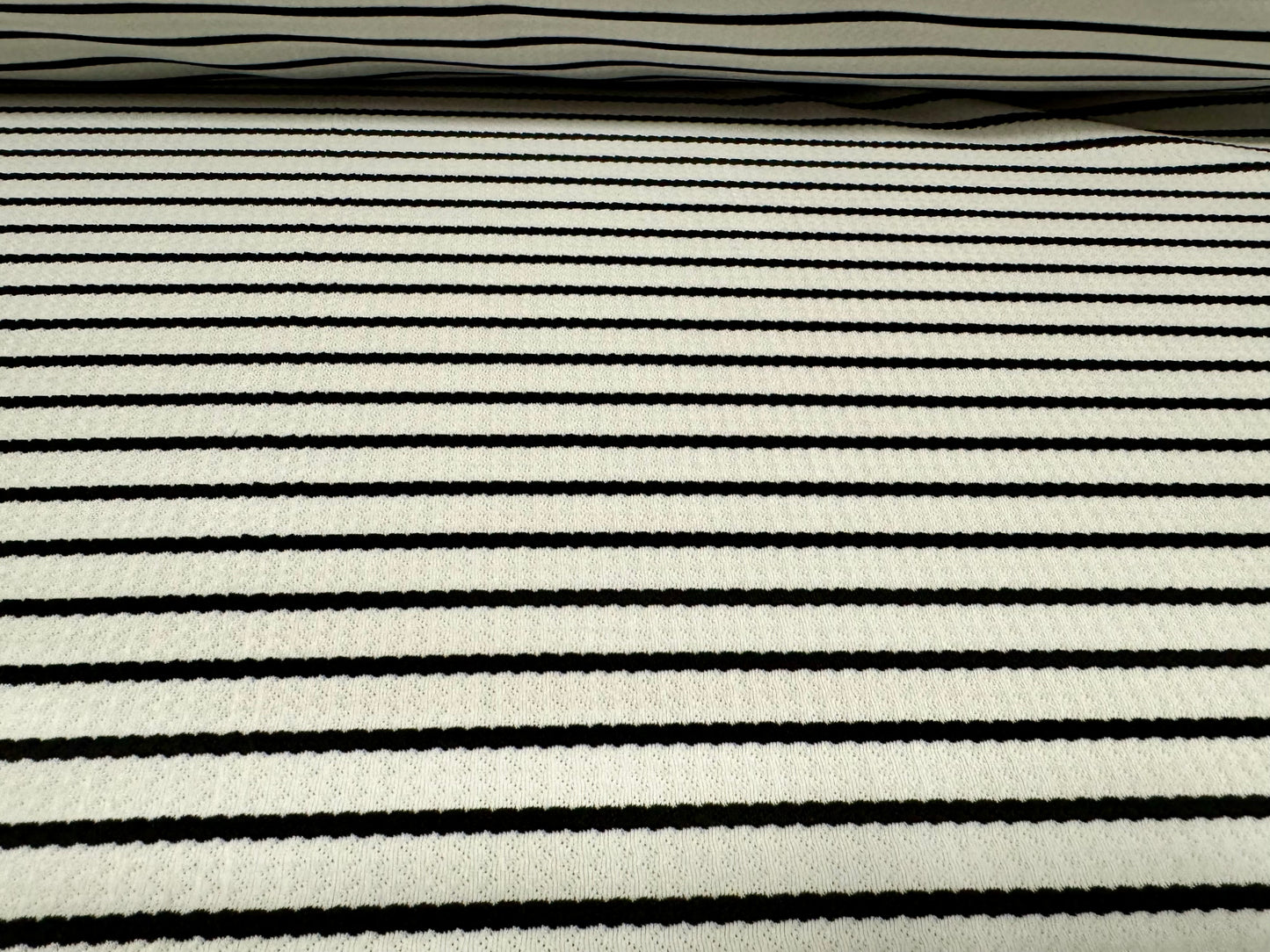 Textured stretch double jersey knit fabric, per metre - stripe - ivory & black