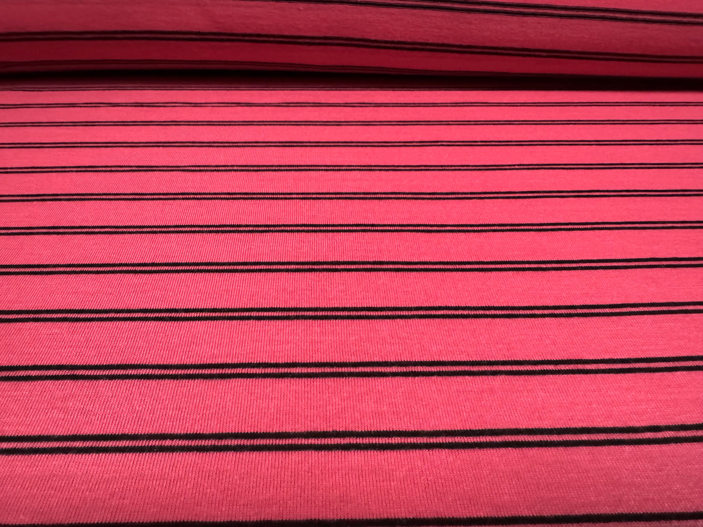 Viscose single jersey fashion fabric, per metre - tramline stripe - cerise pink