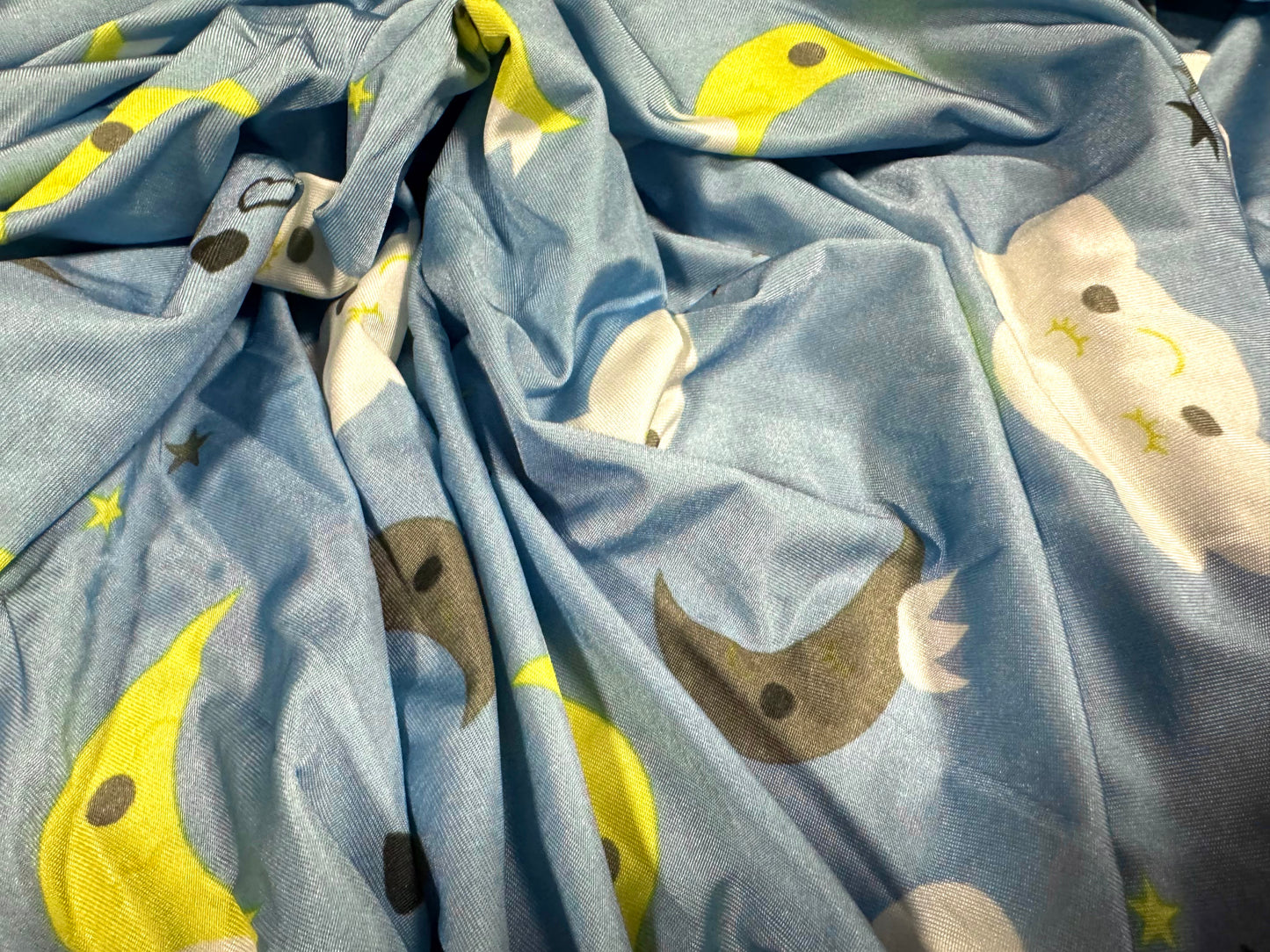 Stretch spandex single jersey fabric, per metre - Lullaby print - blue