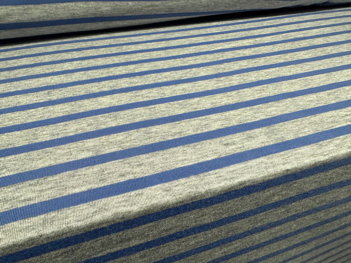 Stretch viscose blend single jersey fabric, per metre - stripe - grey marl & hyacinth blue