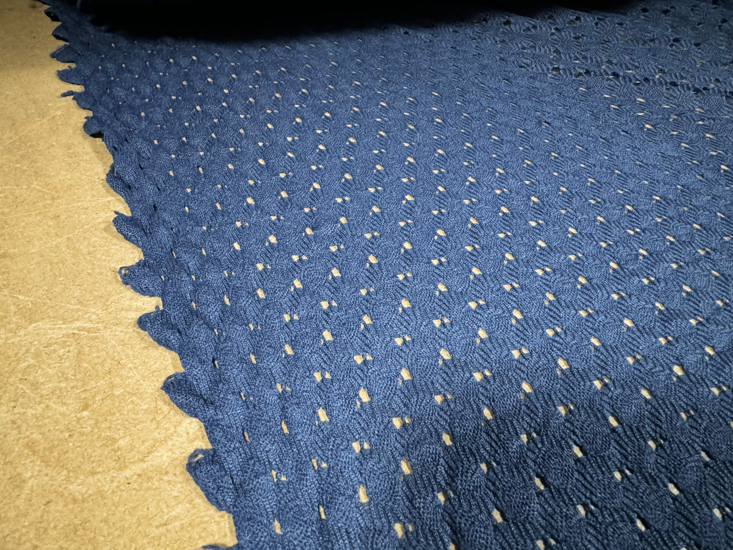 Crochet knit lace dress fabric, per metre - scalloped selvedge - Royal blue