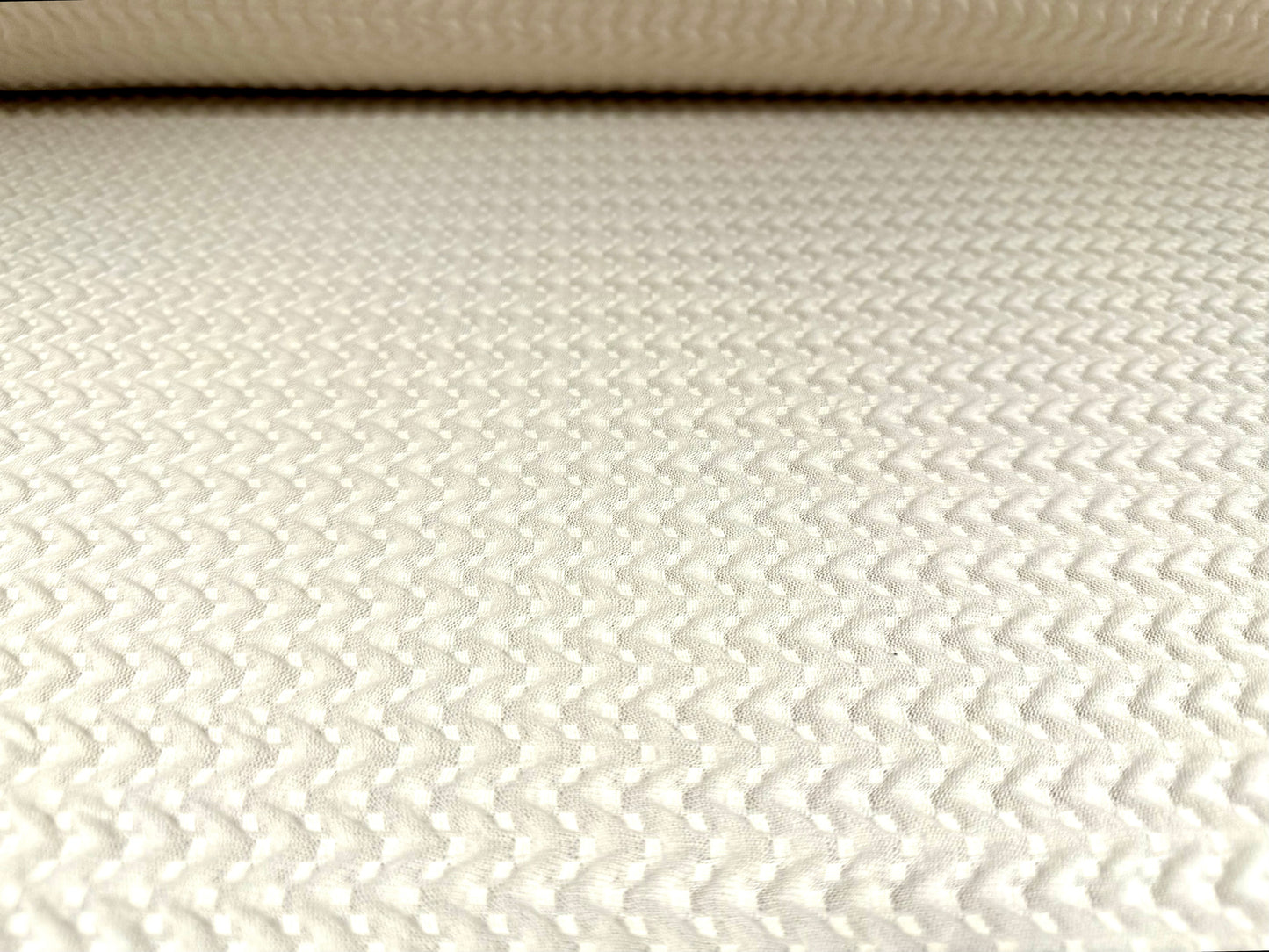 Stretch double jersey fashion fabric, per metre - zigzag blister jacquard - ivory