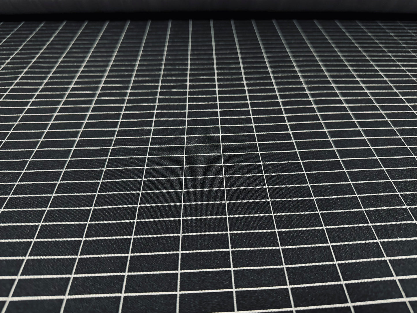 Stretch spandex double jersey knit fabric, per metre - geometric check - black & white