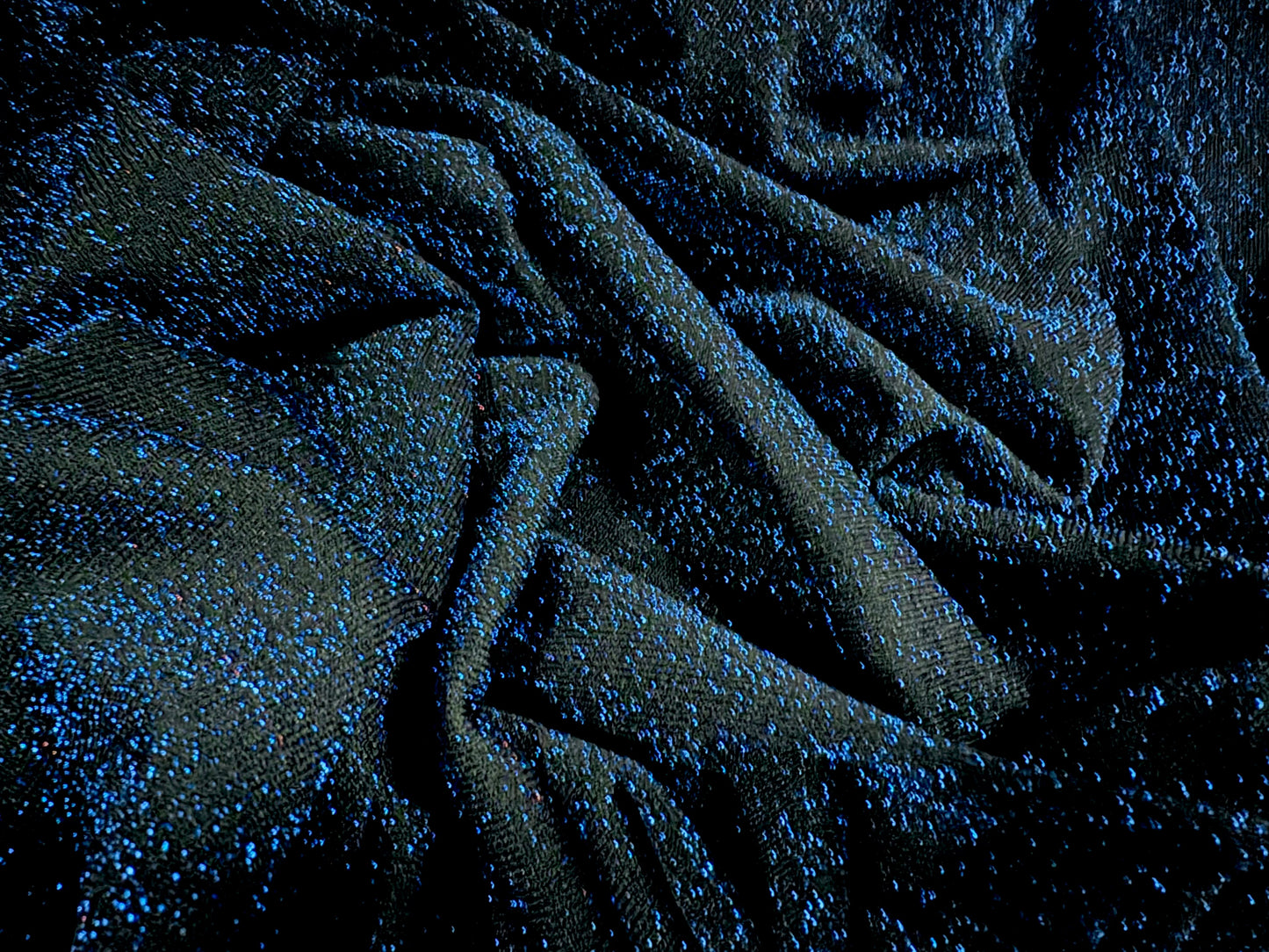 Metallic lurex stretch spandex jersey fabric, per metre - cobalt blue on black