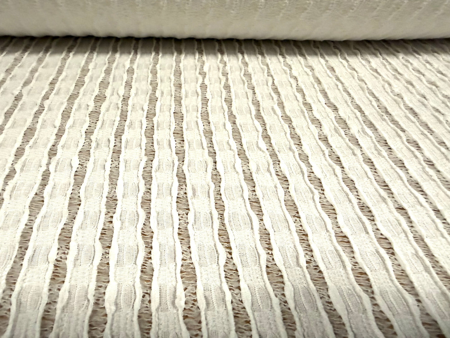 Ribbon stripe jacquard stretch spandex jersey fabric, per metre - ivory