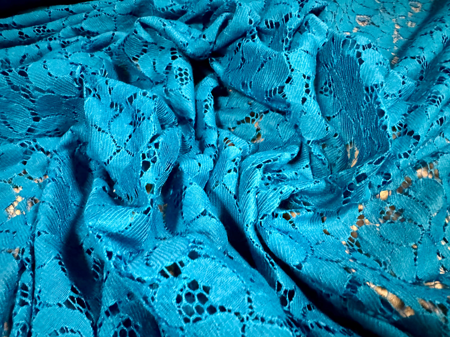 Lace dress fabric, per metre - floral pattern - turquoise