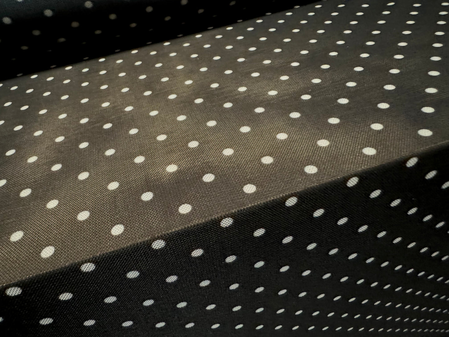 Power mesh net stretch spandex fabric, per metre - small polka dot print - black & white