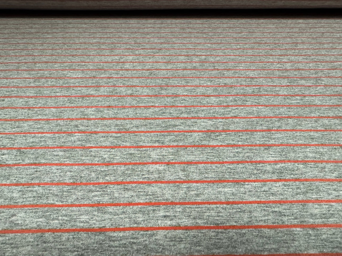 Viscose spandex stretch single jersey fabric, per metre - pinstripe - grey marl & orange