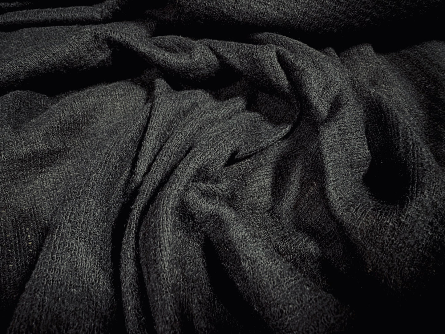 Soft knitwear jersey fabric with needle-out stripe, per metre - black