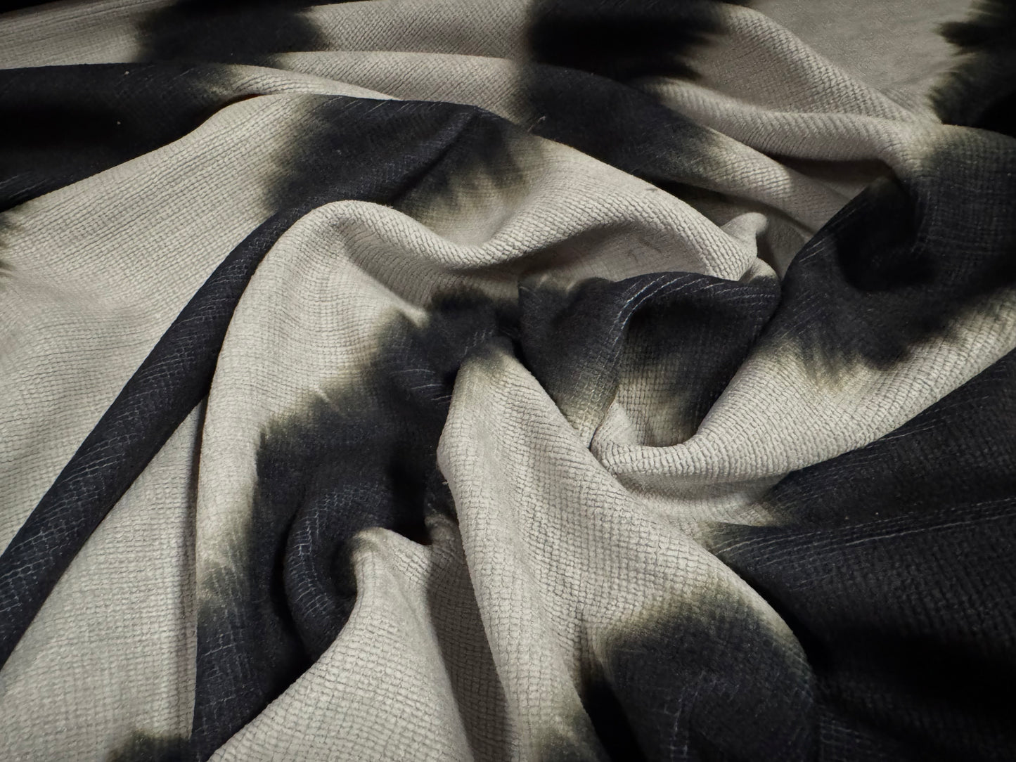 Chenille upholstery fabric, per metre - diagonal smudge stripe print - grey