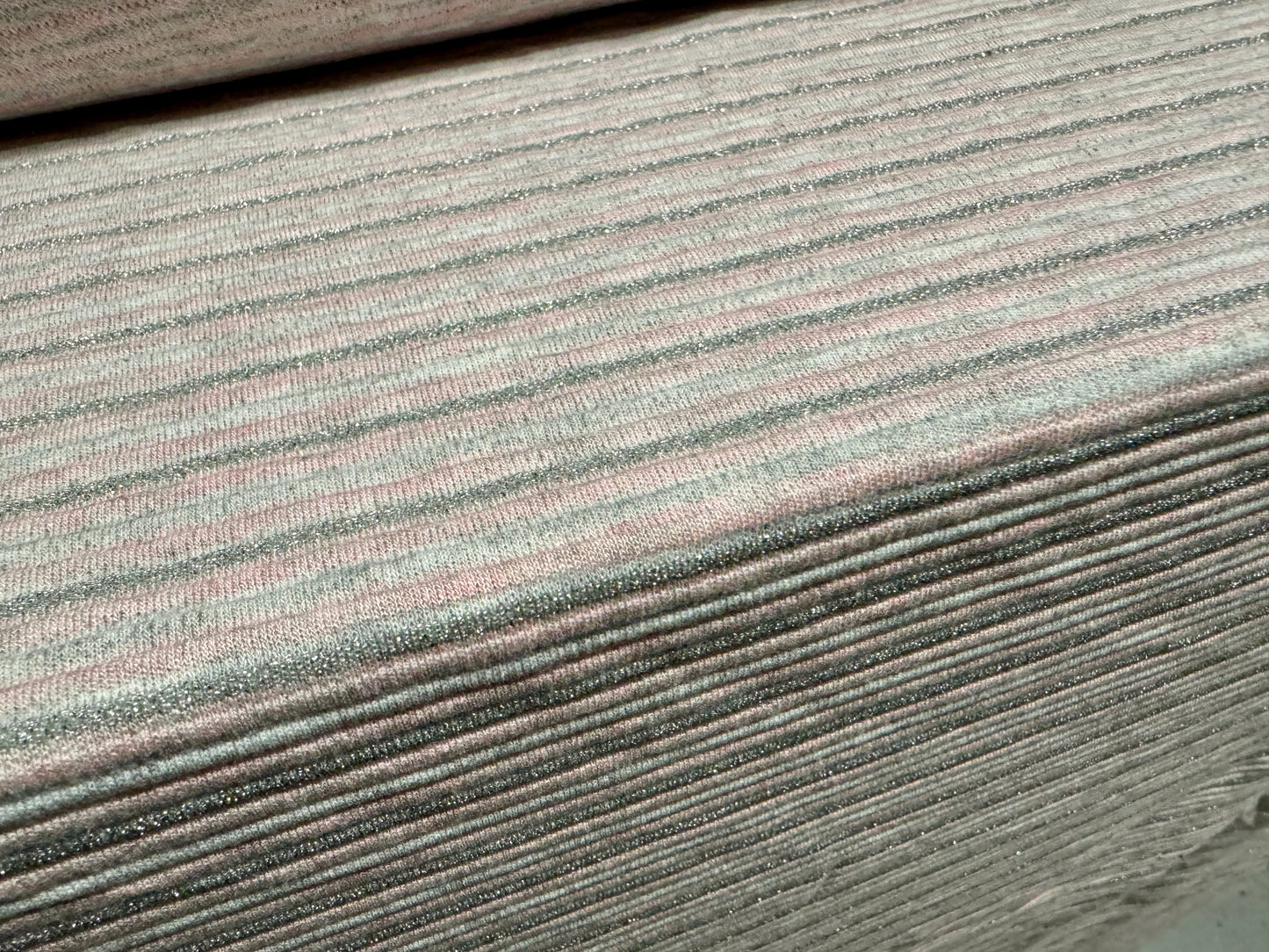 Metallic ottoman rib double jersey fabric, per metre - stripe - pink & grey with silver lurex