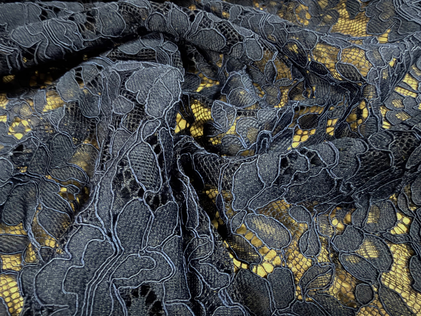 Corded Alencon lace dress fabric with decorative selvedge, per metre - floral - navy