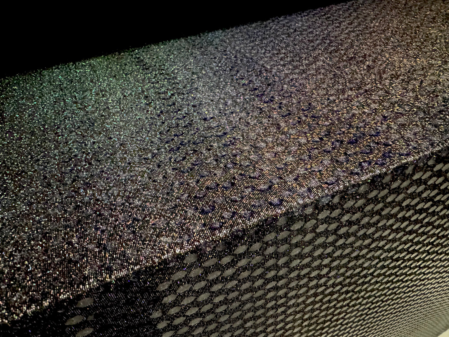 Metallic slinky stretch spandex jersey fabric, per metre - black with clear sequins