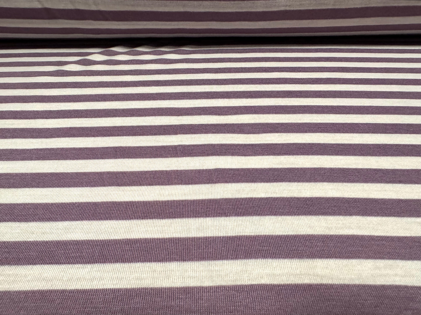 Viscose single jersey fashion fabric, per metre - stripe - lavender & white