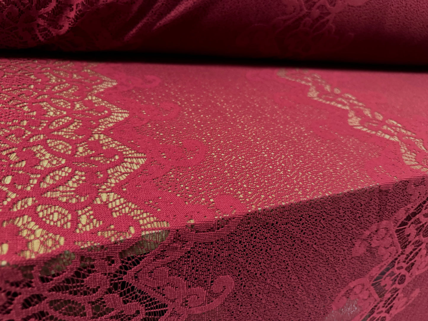 Soft handle lace fabric, per metre - paisley stripe - wine