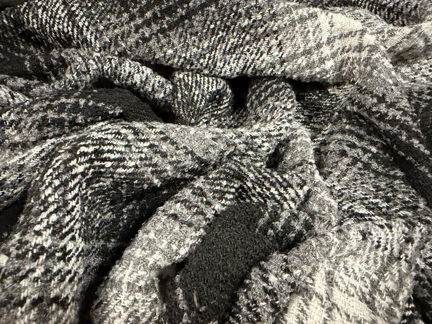 Wool bouclé fabric, per metre - checkered - black & grey