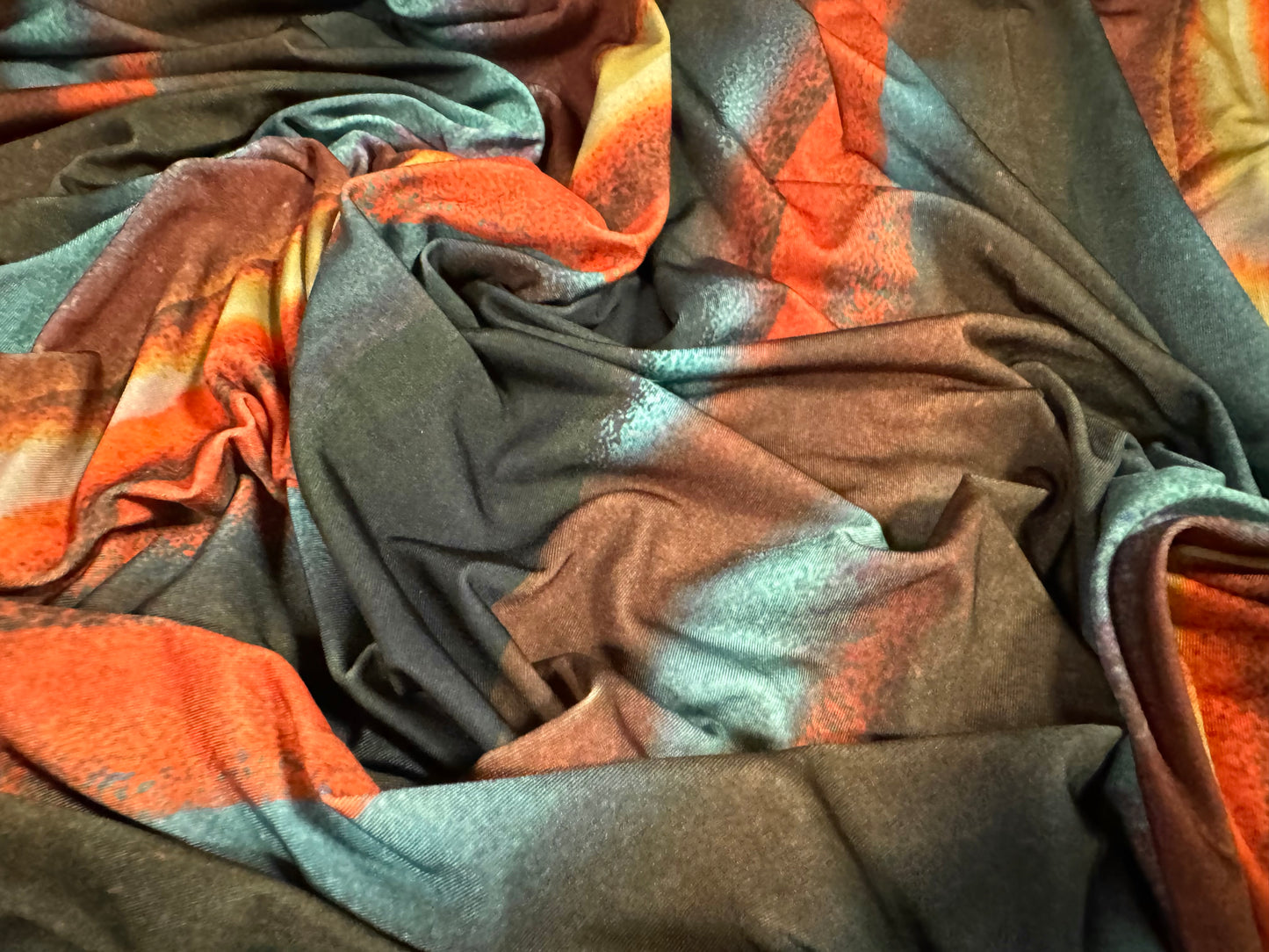 ITY stretch spandex single jersey fabric, per metre - smudge stripe print - turquoise & orange