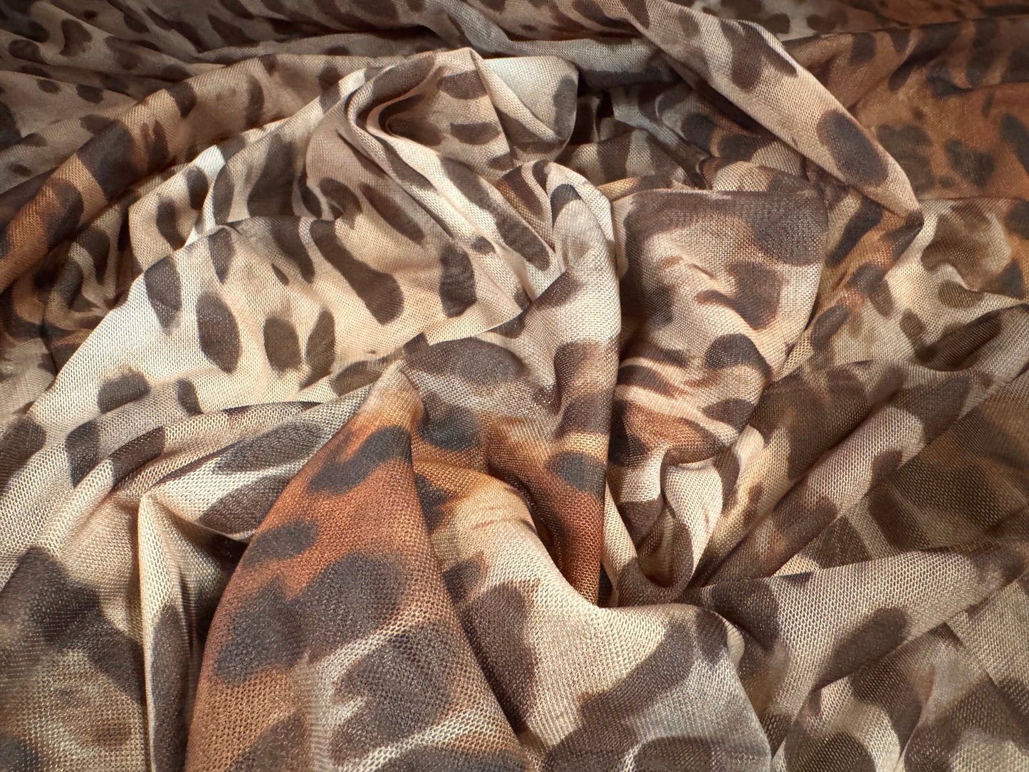 Power mesh net stretch spandex fabric, per metre - jaguar print - brown & nude